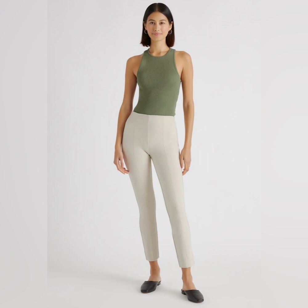 Quince Ponte Knit Side Zip Ankle Pants Tan Size Medium